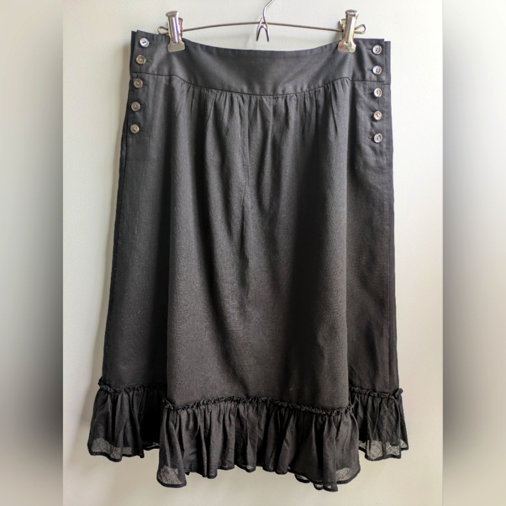 EUC....J. Crew Linen/Cotton  Lined Ruffled Hem Midi Skirt Size 6